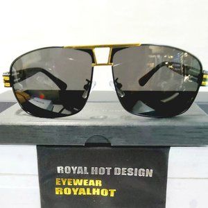 Unisex Polarized Rectangle Sunglasses Alloy Black/Gold 100%UV Protection 64mm